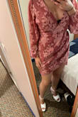 The dress was so cute and fit very nicely around half of my body and a little awkward around the rest. I have long arms so I wish the sleeves were a little bit longer but overall it still looked good and I got compliments.
As for the chest part, no bra I wore worked with it so maybe that's my fault, and at dinner you can see that while sitting down the top widened even more and a lot was showing. Maybe I would safety pin it next time or try a completely different bra.

I'm sorry I don't know my waist and hip measurements but it looked good there! - Emily M.