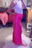 They're so fun and fit well! I love the color and how they fall. But the waistband does kind of twist within its fabric band which I've seen with other pants that are a wide flow similar to this style too. Overall a great statement, fun, party pant! - Kylee S.