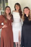 Bought this dress for my bridal shower and added a belt. The dress is very cute, but definitely a bit snug in the arms, and I have quite narrow shoulders. I would recommend sizing up, especially if you have a larger bust. - Haleigh S.