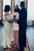 This dress is absolutely comfortable. Still have my baby weight so I had to wear spanks but I love the feel of this dress. Perfect for my wedding day& the material is nice and the dress is very form fitting - Ariane U.