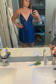 Cute, simple dress with the ability to be dressed up, but wasnt right for my event. I'm a medium in the ribs/chest and large in the hips, so the bust was a little loose in the large (pictured in blue), but the medium was tight in the hips (pictured in green) - Kelsey W.