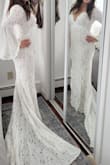 My wedding is this October and I wanted a dress that wouldn't expose too much in case the weather is chilly but still looks elegant and flatters my body. The dress is very lightweight and breathable, so I feel confident it will be comfortable with the unpredictable fall weather. I can even get away with wearing a bra underneath, just gotta find the right one that won't peak in the middle. I was nervous about the length (being a short woman) but the dress turned out to be the perfect length with me wearing medium sized heels. I'm so excited to wear this dress on my wedding day! Only complaint is I will have to steam or iron the inner layer because it arrived a little wrinkled, but that's expected with anything purchased online. Overall, this dress leaves me speechless! - Mariam H.