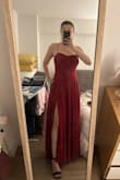 Nice dress, classy and elegant but runs too large, would have ordered a smaller size. Also color is way different from the picture. It's burgundy, not red. It's way too long, it's fine for me because I'm almost 6 feet tall but if you are not that tall is extremely long. - Florencia A.