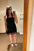 I really liked this dress! Loved the halter neckline and open back. I'm self-conscious about dresses that fit too snug/short but the fringe definitely hides the sensitive areas and provides nice coverage. Only issue is I definitely noticed some pieces of fringe falling off. - Adina D.