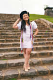 This dress was beautiful, great quality, not see-through at all. It was a tad bit short. I ordered both L and XL, the L is too small but XL is too large. It was particularly snug in the tummy area for me. But either way, I loved the dress for the graduation, I love the puffed sleeve and the color. Definitely recommend this dress! - Marion J.