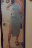 This two-piece is literally so cute and looks amazing. The stretch is good and it's super comfy, color is exactly as the photo. I'm usually an extra small in Lulu dresses and a small in the typical leggings. Ordered an extra small and it fits amazingly. - Nevaeh H.