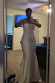 I bought this dress for my Caribbean elopement in July! I love it!! It fits great. Looks chic and sexy. Plus it's more than long enough for my 5'10 frame. The material isn't heavy but has substance (not cheap or see through). I tried on similar dresses at boutiques that were 4x the price. Definitely, a great price point for the quality. Dress has a subtle train which adds to the bridal feel. Highly recommend dress for a beach, micro or elopement wedding. Honestly, can be worn to any size wedding. I'm 5'10 and weigh 188lbs. ALSO, this dress can be worn with a strapless bra!! I have smaller chest and a padded bra works fine. If you have larger chest, there may be extra cleavage. - Maria T.