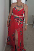 The dress is beautiful but it just didn't seem flattering on my body type. I ordered a size up so that the top would fit my chest. The back is open with laces so I couldn't wear a bra with it. The skirt is a wrap-around skirt with ties so it's very easy to adjust it to what size you need and how much midriff you want to show. The skirt was very long on my 5'5" frame. The skirt is lined but it made it feel very heavy. If this one isn't for you but you want something similar try the "Trancoso two-piece maxi dress", Hope this helps! - Marissa B.