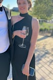 I'm obsessed with this dress! I normally order a medium, but it was out of stock so I ended up ordering a size up. I did have to get it taken in a bit in the chest/bust area but it was totally worth it! I will say it runs long, so if you do want to order this I would keep in mind that it may need to be hemmed (I'm 5'10", wore 2 3/4" inch heels and it was a little iffy).  But overall it was super comfortable, lasted through a night of dancing and drinks, and I'm incredibly glad I bought it! - Amanda B.