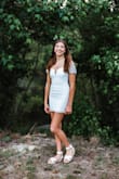 Purchased this for my daughter's HS graduation and it fit perfectly! The fabric and lace detail is nice and as long as you wear nude undergarments nothing shows through.
Height: 5'10
Weight: 140
Bra: 34b
Purchased size: small - Kimberly D.