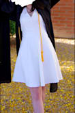 Waist was a little loose and collar lower cut for petite than I would've liked, but it turned out so cute and comfy!! Paired with hightop converse but is cute with heels too. Not too see through but wear white undergarments. - Anna W.