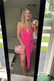 Never in my life have I worn hot pink, but I'm so glad I took a chance with this dress because I love it!!!!!!! I don't typically wear tight-fitting dresses either, but this was so comfortable & the ruching/gathering in the front made me feel comfortable too!!! I did have to use fashion tape and nipple covers, but it worked out perfectly & the dress got lots of compliments! - Savannah E.