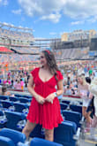 I love this dress! The color is gorgeous, it's a bit of a deeper red than it photographs but it's so pretty. My only complaint was it was big in the chest without a bra even though it's supposed to be worn without one, so I ended up wearing a bra which made it very busty. I'm also pretty tall and the dress was a bit short on me. I would still recommend it. - Grace L.