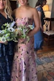 Beautiful dress. Wore as a bridesmaid. It was tight in the bust for me but I made do with actually no bra. Not the most comfortable but for a black-tie wedding it was totally worth it. Originally bought a large but was far too long in the torso, medium was much better although tighter. Fabric is thick which was great, couldn't see any imperfections, and didn't wear any shapewear. - Emily