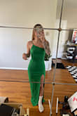 Please don't mind my socks lol. But this dress fits SO perfectly and I'm so glad I bought it. Love this color for a summer wedding. Great quality, super happy with this purchase.

Note: It does fit a little long, hoping the shoes will clear that up! - Christina K.