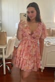 I bought his dress for an upcoming wedding and it is absolutely beautiful. I normally wear a medium, but this was the only size left and it ended up working in my favor. I struggle with needing breast support but because this was a smaller size it ended up supporting the girls. I'm so excited to wear this dress!! - Kristen S.