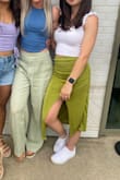 I absolutely love the material of this skirt. It reminds me of something I had growing up. It's slinky and comfortable and hugs all the right curves. Super cute color for summer. - Morgan C.