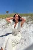 I absolutely loved this fit & got tons of compliments when I wore it. It was perfect for the beach. The top is low cut but it didn't show too much off. Still classy. The pants were super comfortable & had a lightweight feel to them. This outfit would be perfect for any type of beach vacay. - Katlyn A.
