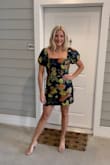 I receive so many compliments on this dress and I feel amazing in it!! The colors are beautiful and the quality is great. The only downsides to the dress is it's suuuuuuper short and the cuffs on the arms are scratchy and uncomfortable after some time. When I bend over or sit, my butt shows so I wear black Nike compression shorts underneath. - Kelsey S.