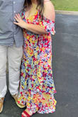 Bought this dress to wear to a rehearsal dinner & got so many compliments! I am 10 weeks postpartum & it fit perfectly & made me feel so pretty! I just barely had to get it hemmed at the bottom & because I'm short it's more floor length maxi than high low but I didn't mind! Unsure of my bra size since having a baby so I did not wear one with the dress but still felt very supported. It's very easy to move in & flowy! - Kimberly Q.