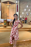 Súper cute dress, my daughter wore it to play the flute at Pentecost Sunday. The slit in the middle of the dress opens so I pinned it to the side and it was perfect, I also pinned it on the cleavage to make it more modest. Overall, she loved it, it was very comfortable and she received many compliments on her dress. - Airian M.