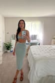 This set is cute and fits well! Love that I don't need to wear a bra. Although I do like it, the color is not as bright as I was hoping. It's a darker/muted color in person. Still cute though. I might end up ordering it in red too! - Elizabeth S.