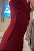 The folds in the fabric are not at all flattering and that slit is dangerous. Somehow this dress managed to have 0 flattering features. Also no zipper, but it was stretchy enough I got it on pretty easily.
Got it to potentially wear to a wedding but this is not the impression I want to give. - Annika H.