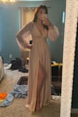 Absolutely stunning. Perfect fit, great material and quality, support for larger bust but great waist definition, perfect length, love the slit, flowy sleeves, and open back. Color and size as expected. Definitely shows off the cleavage quite a bit, so if you're looking for more coverage might not be for you. Overall I just feel like a princess in this dress!! - Rachel O.