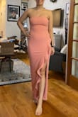 Very cute dress and comfortable fabric with some give - great for pregnancy with needing a little extra room for a baby bump when attending a wedding next month! Long enough for my height (5'7) with flat shoes but also the angled front makes it not look too short if I wear heels too! - Christine S.