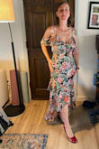 This dress was one of only two that I kept after ordering 7 different styles! It fit my waist perfectly in a S. It feels sexy and fun and fluttery! A great spring/summer wedding guest dress! - Kendall J.