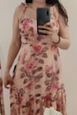 This dress pattern looked pretty and the sizing was perfect for me, still I returned it because it doesn't look like the pictures! Before ordering I read every comment in here and I was aware that the SLIT OF THIS DRESS FALLS WAY TOO LOW AND AWKWARDLY ON THE SIDE, yet I decided to ordered it to check for myself. The comment about the slit is 100% true, THE SLIT IS NOT AS PICTURED in the main photo. The best way to fix this would be to get this awkward slit closed and I don't think remaking the slit would actually make it better as this dress is too flowy. - Patricia G.