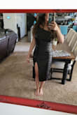Super happy about the quality of this dress.  The slit goes super high on me so I will have to stich it up a bit, but other than that, it fits perfect. - Gina P.
