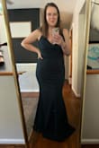 I bought this dress for a dinner gala. I was stepping out of my comfort zone buying this style dress, I normally stick to A-line or something that isn't tight on my hips or butt or anything. And this dress did not disappoint! It's made so well. Not flimsy but a good sturdy fabric with some stretch. I normally wear 12/14 in pants with my hips/ butt being larger than my bust and waist. Since the dress sizes were L 10/12 or XL 14/16 I chose to risk it and size down to the Large. Still a little room for my hips. I think XL would have been too big. Adjustable straps are great because I have a small chest. I'll probably use some tape to ensure nothing moves. Will need heels. But expected that from other reviews. If you've stuck around this long then just buy it! It makes me feel sexy as hell and everyone needs a lil bit of that. - Hannah H.