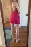 I wore this dress to my bachelorette party and got so many compliments! The material is very flattering. The only thing I'll say is there's pretty much no way to wear a regular bra under- have to go with a sticky! It was also very short on me (I'm 5ft 8 but it stayed put thankfully lol) - Chloe A.