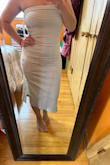 Purchased this dress for my honeymoon. Can be worn with wedges or white sneakers. Can also pair with a jean jacket. Super cute and fits well. I purchased a size small. - Amanda R.