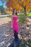 I loved this dress, the color is very bright and fun for a summer wedding or night out. The small and xs fit me but I wanted a tighter snug so I went with the xs. - Mackenzie G.