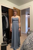 I really like this dress for my petite friends out there! This dress fits snugly around my waist without being too tight. It'll need to be hemmed, and I'll also likely need to take in the bust part, but that's pretty standard for me. I liked the fit and feel, and thought it was quite comfortable. (note - the bust area isn't padded, so I did put some old sports bra pads in the dress to help me fill it out more) - Julianne G.
