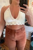 The crochet is super soft and not scratchy at all. Fits perfectly! Really cute 70s vibe. - Marina N.