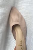 Beautiful shoe, comfy, looks more expensive than they cost, but dang the product image shows a light beige while this is very obviously a dark, dusty, nude-pink! I really wanted the light beige as that would offer more contrast against my skin tone but honestly, had these been correctly photographed/labeled "dusty pink" I would have bought both. The attached pictures show indoor and natural lighting. Also, my feet are a "small" 6.5, and 7s were perfect. - Amanda K.