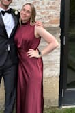 This dress was perfect for a black tie optional wedding in May. I also liked that I could wear a regular bra with it. There was still a bit of room in the bust area but it wasn't that noticeable. I was a bit worried that there wouldn't be much give around the hips but it all worked out great. The length was perfect with a pair of heels and I got a lot of compliments. The double slits on both sides of the dress were great for dancing as well! I'm likely going to use this dress for another wedding we have next year in September! - Lauren F.