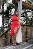 This ribbed material holds you in besides just looking good. The high slit gives you a sexy feel. - Kara H.