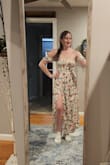 This dress is sooo cute in person. I'm 5'1 and the length is perfect, which rarely happens with maxi dresses. The arms are a bit tight, but overall this dress is amazing! Can't wait to wear on vacation. - Rachel D.