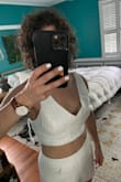 Large-chested women, rejoice! A S fit me perfectly everywhere but the chest, which was very loose even with a padded bra on.
FYI: I ordered this and the Sunny Sophistication top because they looked the same, but this one is cropped much shorter. - Madalyn C.