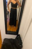 I love this outfit! I wish I could try the medium but the small does work (I am always between sizes) I am 5'9 and the length of the pants are perfect (right to the floor)

I am a 34c and the top works without a bra - Kayla P.