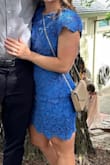 Loved this dress. Wore it to a wedding as a guest. Good quality, and very comfortable. It has an open back so unable to wear a bra, I am small chested so was not a problem for me. I'm 5" tall and fell a 3ish inches above my knee. Fit true to size for me. Highly recommend. - Michelle H.