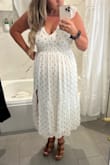Wore this to my cousins outdoor graduation ceremony and had 4 compliments before I even got to my chair. As a newly postpartum mom it allowed me to feel confident and enjoy my time.
Loves that it was comfortable, light, and cute. Modest without being too modest! The leg slit and v neck are very flattering. - Joan C.