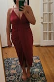 This is a cute dress but just a little tevealing for my taste. Very low cut and a high slit. I am curvy and it looked okay with my body, but it just shows more skin than I like. - Leslie F.