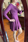 This dress is very fun and flattering. It's on the shorter side. I really like the color. - Emily W.