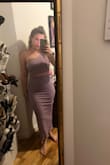 Super stretchy, bodycon, flattering. Not a huge diff between small and medium tbh, so I kept the medium just cause it had a touch more fabric I could strategically ruche in my midsection if I was feeling bloated. Love the soft fabric...kinda feels like sugar lips from 2009 ifykyk. Anyways, I'm keeping it and wearing it to a beach formal wedding - Julia G.