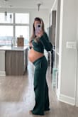 Love this set so much! The material is thick so it's on the warmer side, but I like that. It's so comfy! I'm 7 months pregnant and got my normal size small. I'm 5'2 and the pants were a bit long for me, but after I washed and dried them they did shrink some and now they're pretty perfect. So if you're taller I would not dry them if they fit as is. Love the color too. - Kelly W.